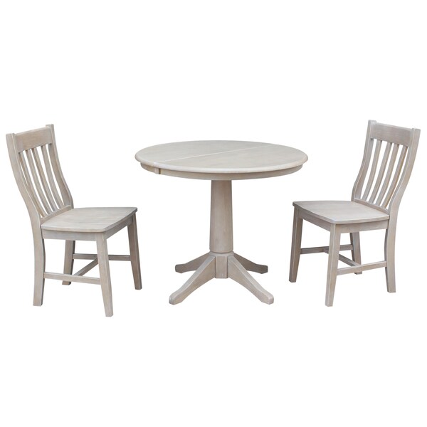 International Concepts Round 36 in Round Extension Dining Table with 2 Cafe Chairs, Washed Gray Taupe, 36 in W, 48 in L K09-36RXT-27B-C61-2 - main